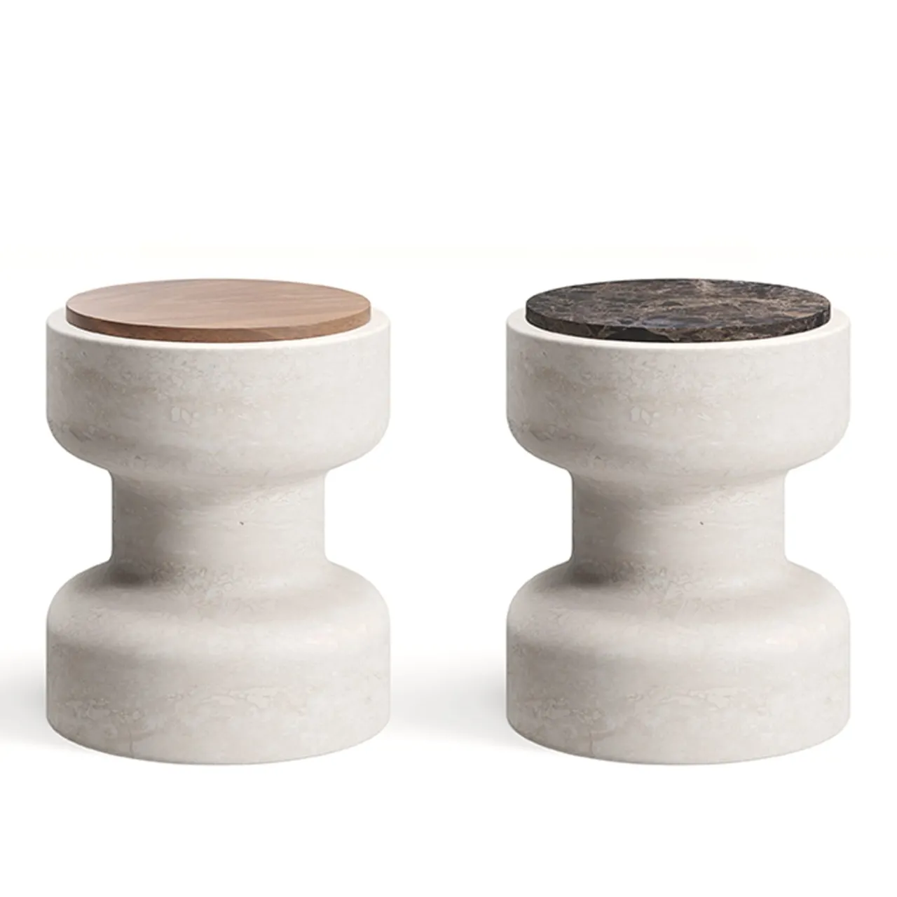 MMairo Stools<Tivoli Stool in travertine and marble by Ivan Colominas