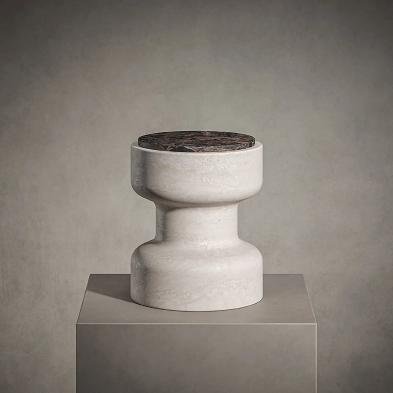 MMairo Stools<Tivoli Stool in travertine and marble by Ivan Colominas