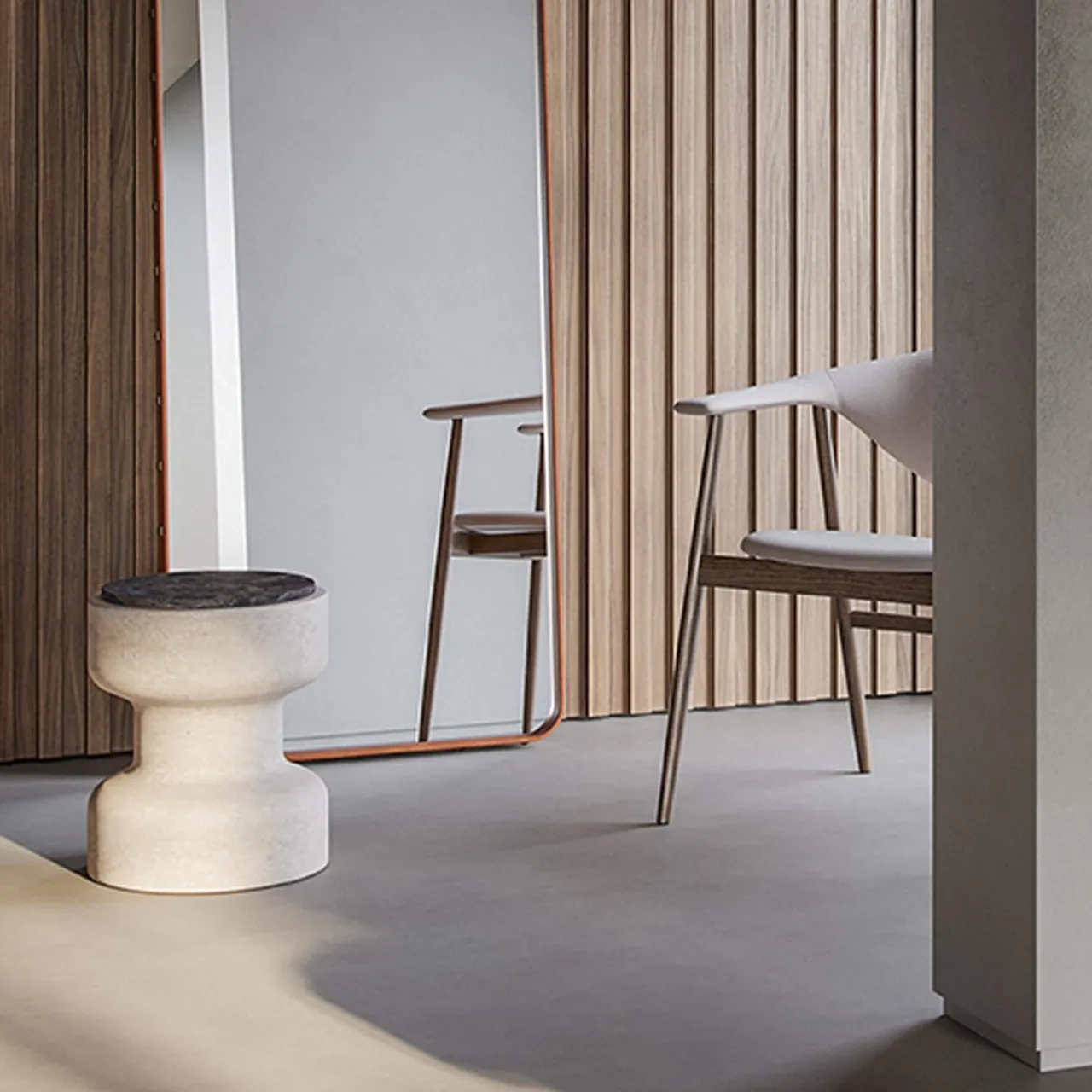 MMairo Stools<Tivoli Stool in travertine and marble by Ivan Colominas