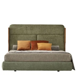 Modesign Beds<Tobia Olive Bouclé Bed with Canaletto Walnut Frame