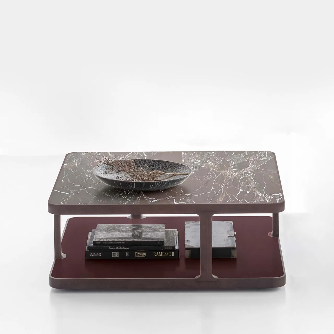 Alivar Coffee Tables<Toledo matte Amaranth solid ash wood Coffee Table with Rosso Levanto Marble Top
