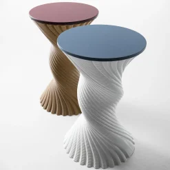 Elli Stools<Tork White Twisted Stool and Mini Side Table