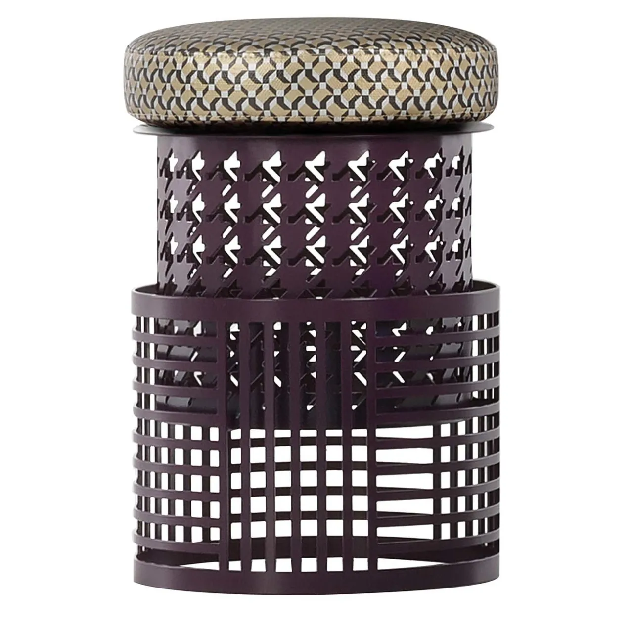 Da A Outdoor Chairs & Stools<Trame Small Round Purple Pouf with Gray Cushion