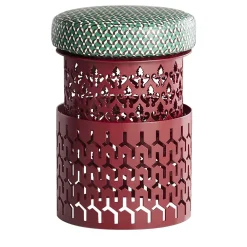 Da A Outdoor Chairs & Stools<Trame Small Round Red Pouf with Green Cushion