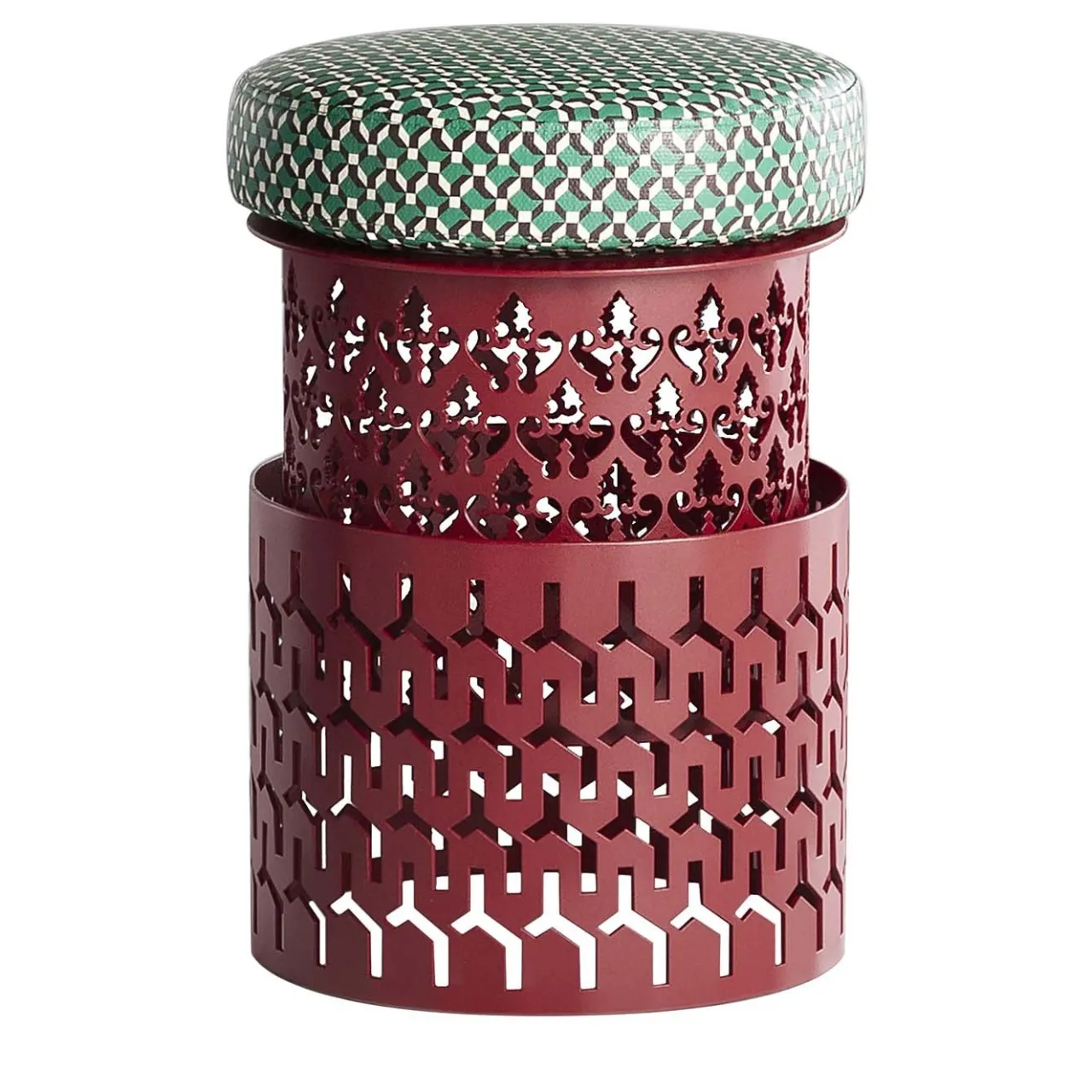 Da A Outdoor Chairs & Stools<Trame Small Round Red Pouf with Green Cushion