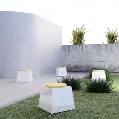 Dimarmo Stools<Trape Carrara Stool with Yellow Seat by Sissy Daniele