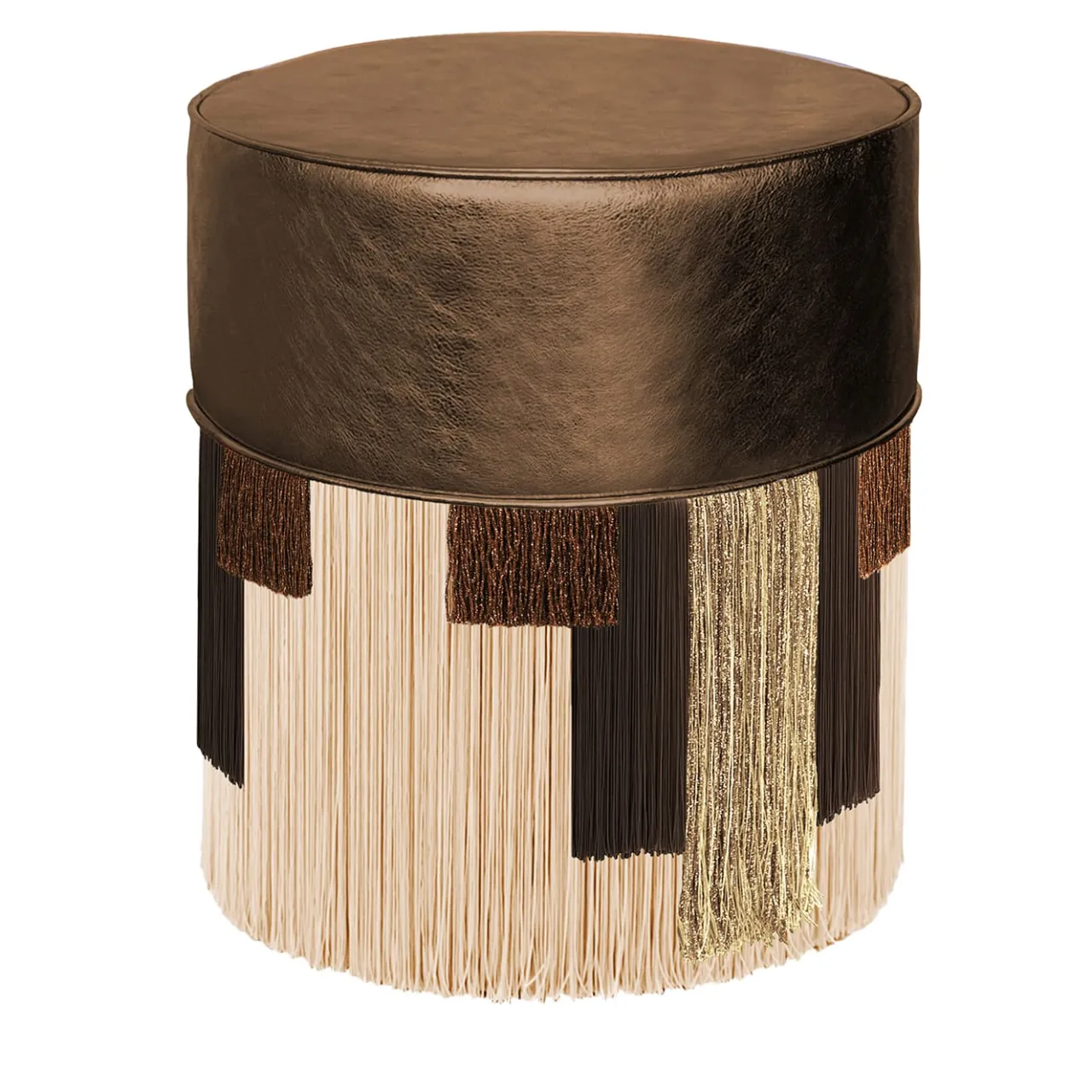 Lorenza Bozzoli Couture Ottomans & Poufs<Treasure Brown Metallic Leather Pouf by Lorenza Bozzoli