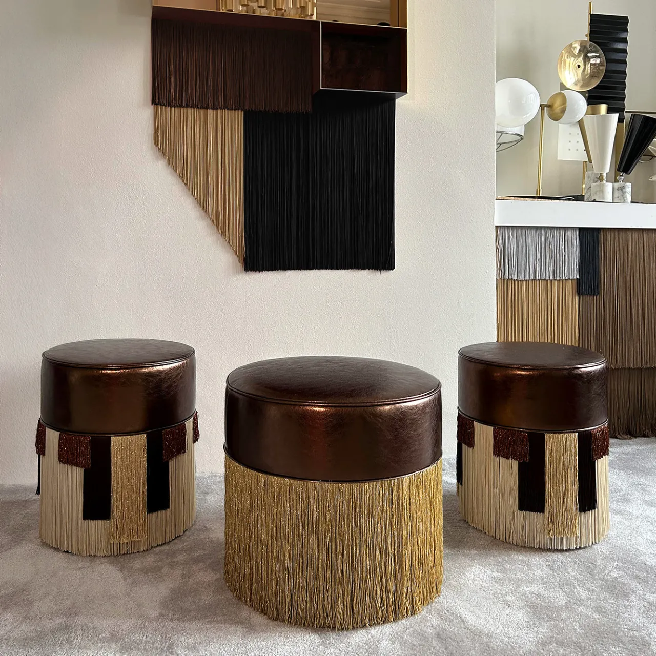 Lorenza Bozzoli Couture Ottomans & Poufs<Treasure Brown Metallic Leather Pouf by Lorenza Bozzoli