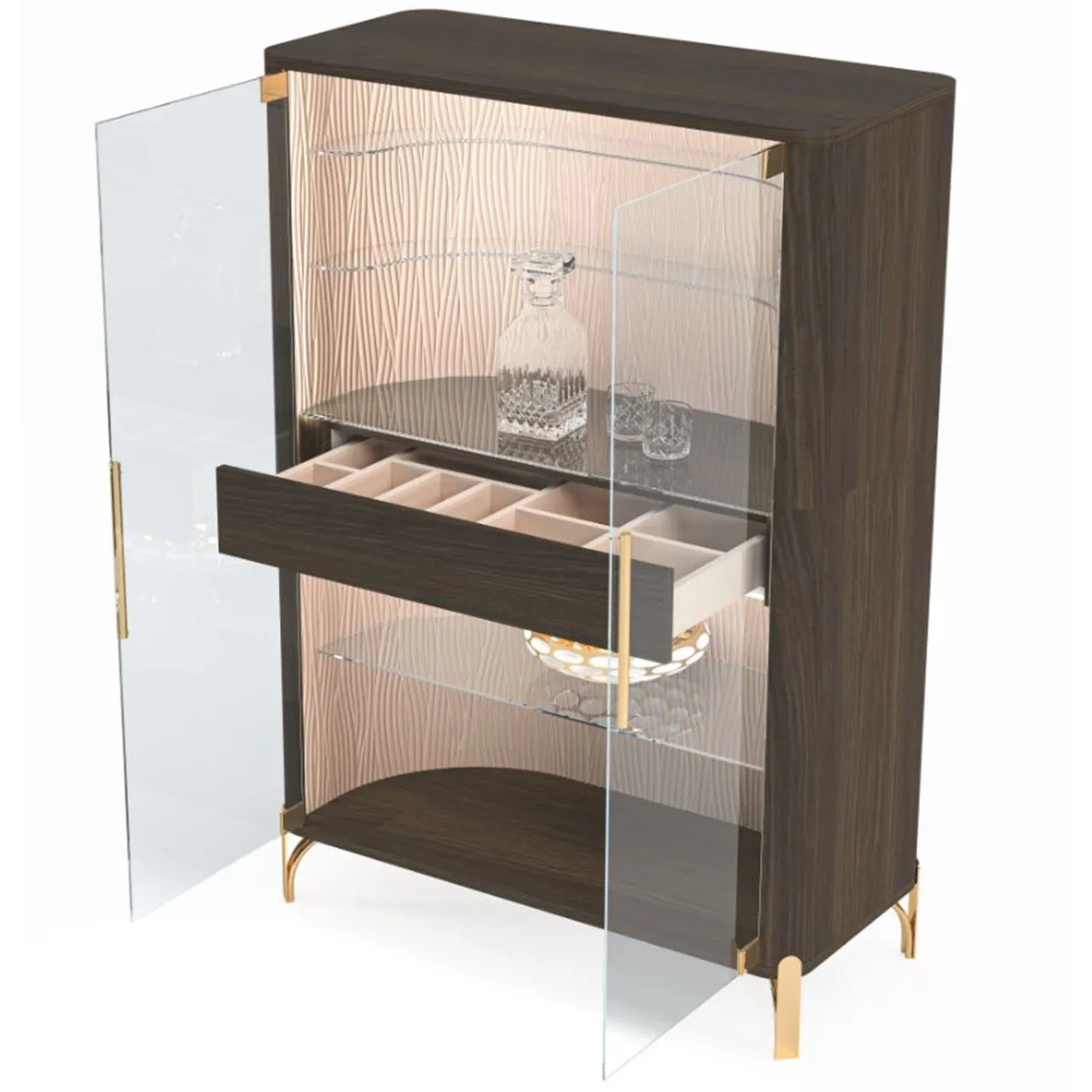 Morello Gianpaolo Bar Cabinets<Two-Door Brown Bar Cabinet with LED Light