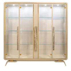 ReDéco Cabinets<Unique Pearl Cappuccino Wood & Glass Showcase