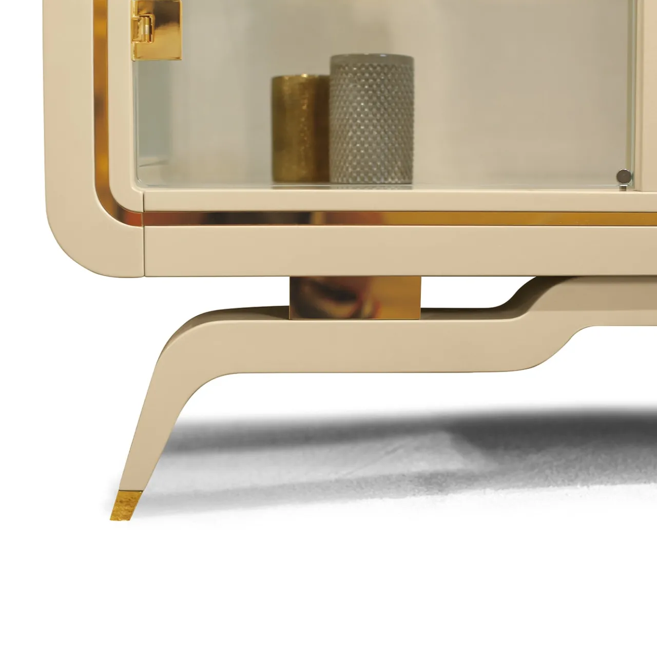 ReDéco Cabinets<Unique Pearl Cappuccino Wood & Glass Showcase
