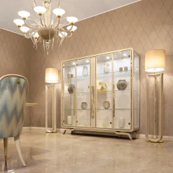 ReDéco Cabinets<Unique Pearl Cappuccino Wood & Glass Showcase