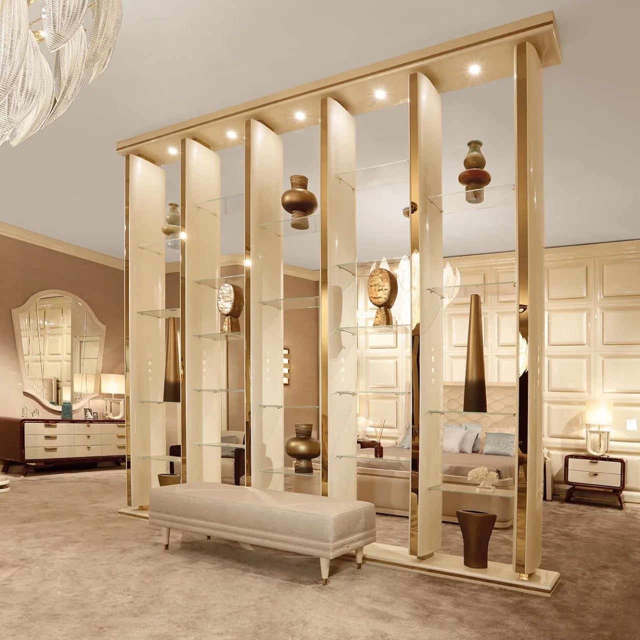 ReDéco Bookcases<Unique Pearl Champagne Wood Bookshelf