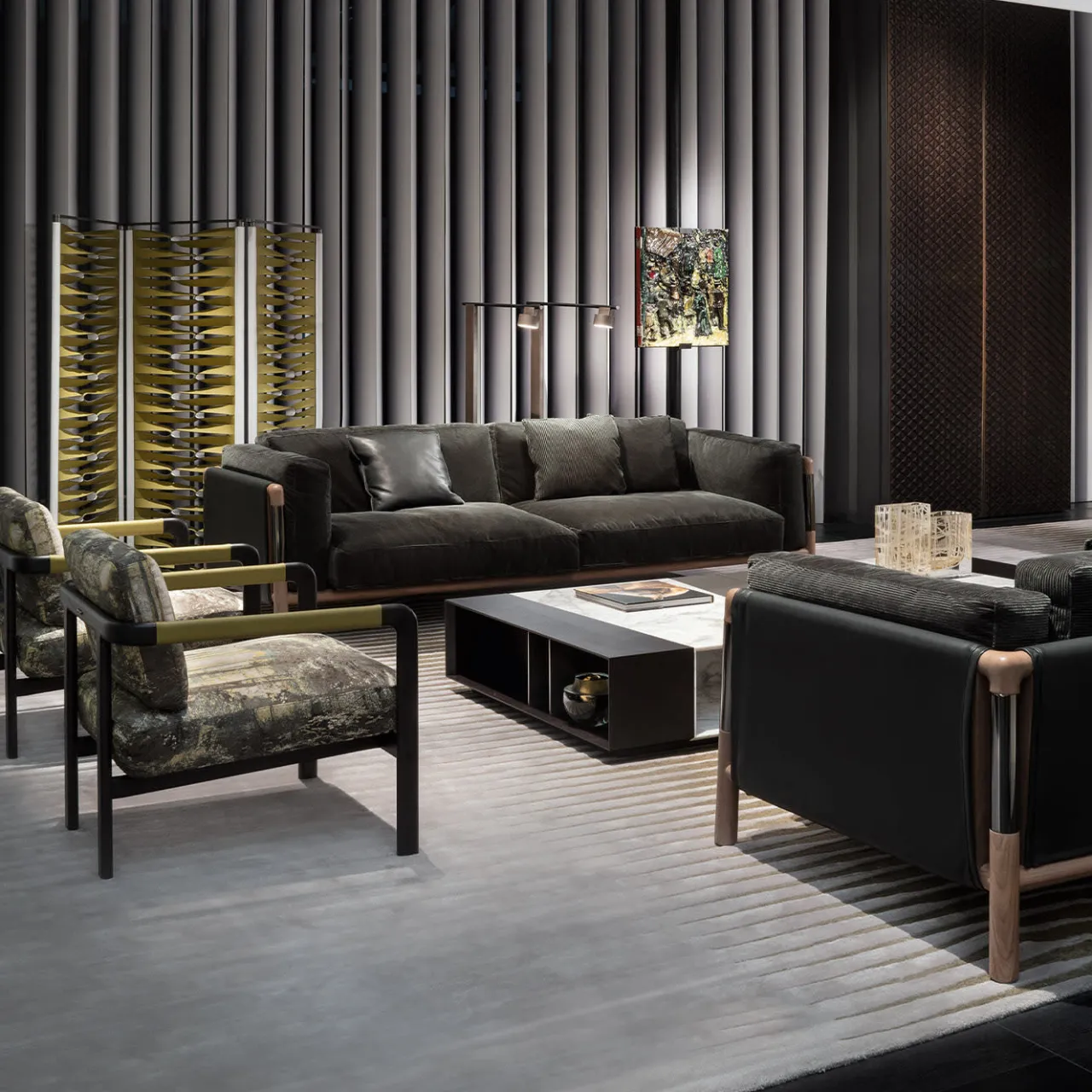 Giorgetti Sofas<Urban Gray Walnut Sofa with Metal Details