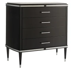 LCI_DECORA Dressers<Vanity 4-Drawer Black Dresser with Chrome Accents