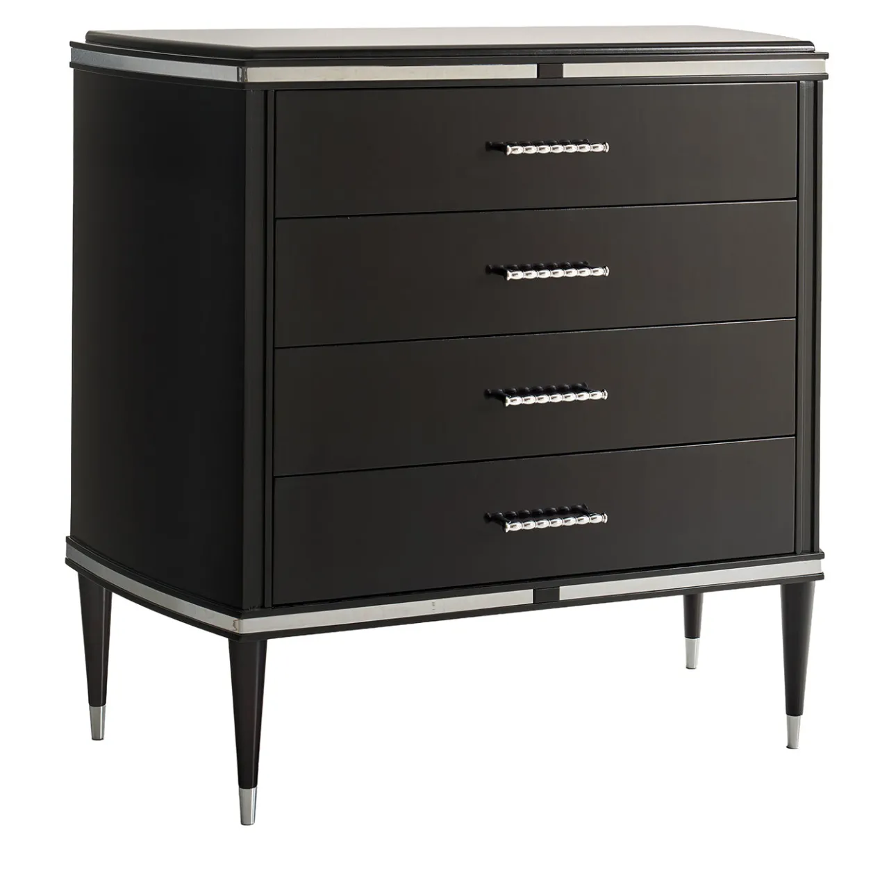 LCI_DECORA Dressers<Vanity 4-Drawer Black Dresser with Chrome Accents