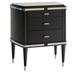 LCI_DECORA Nightstands<Vanity 3-Drawer Black Nightstand with Chrome Accents