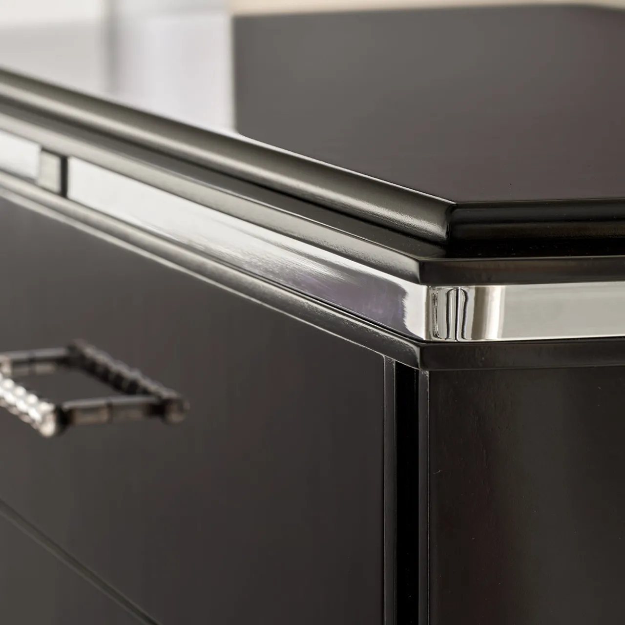 LCI_DECORA Nightstands<Vanity 3-Drawer Black Nightstand with Chrome Accents