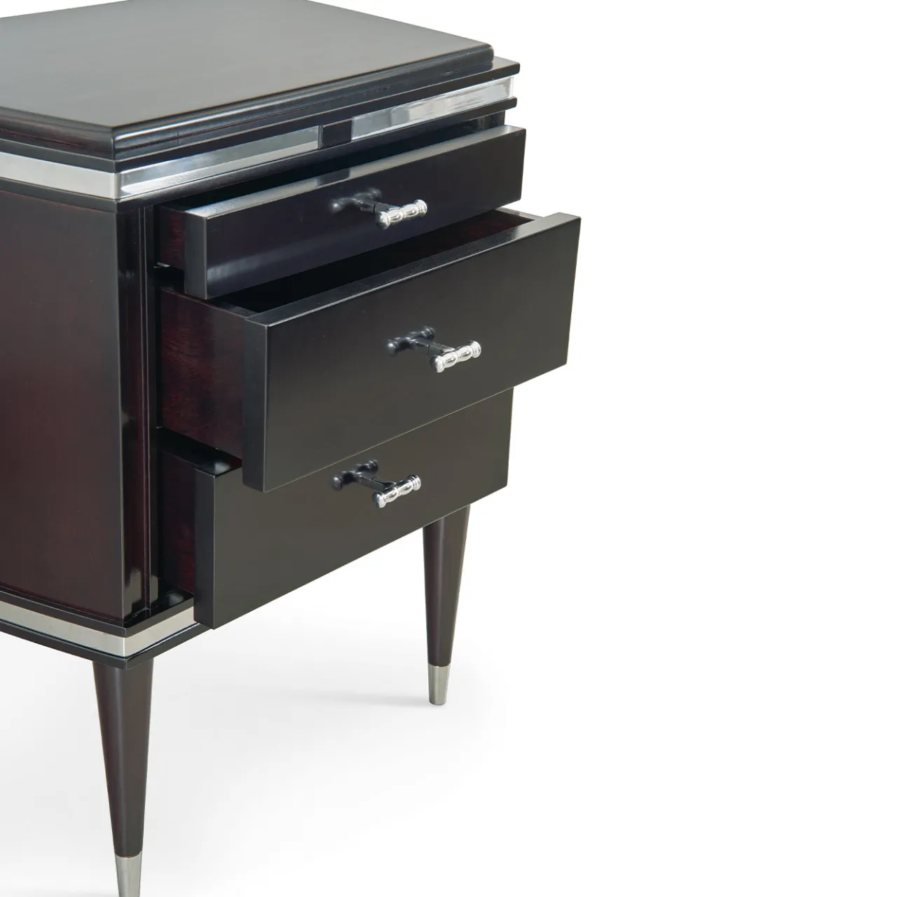 LCI_DECORA Nightstands<Vanity 3-Drawer Black Nightstand with Chrome Accents