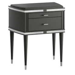LCI_DECORA Nightstands<Vanity 2-Drawer Black Nightstand with Chrome Accents