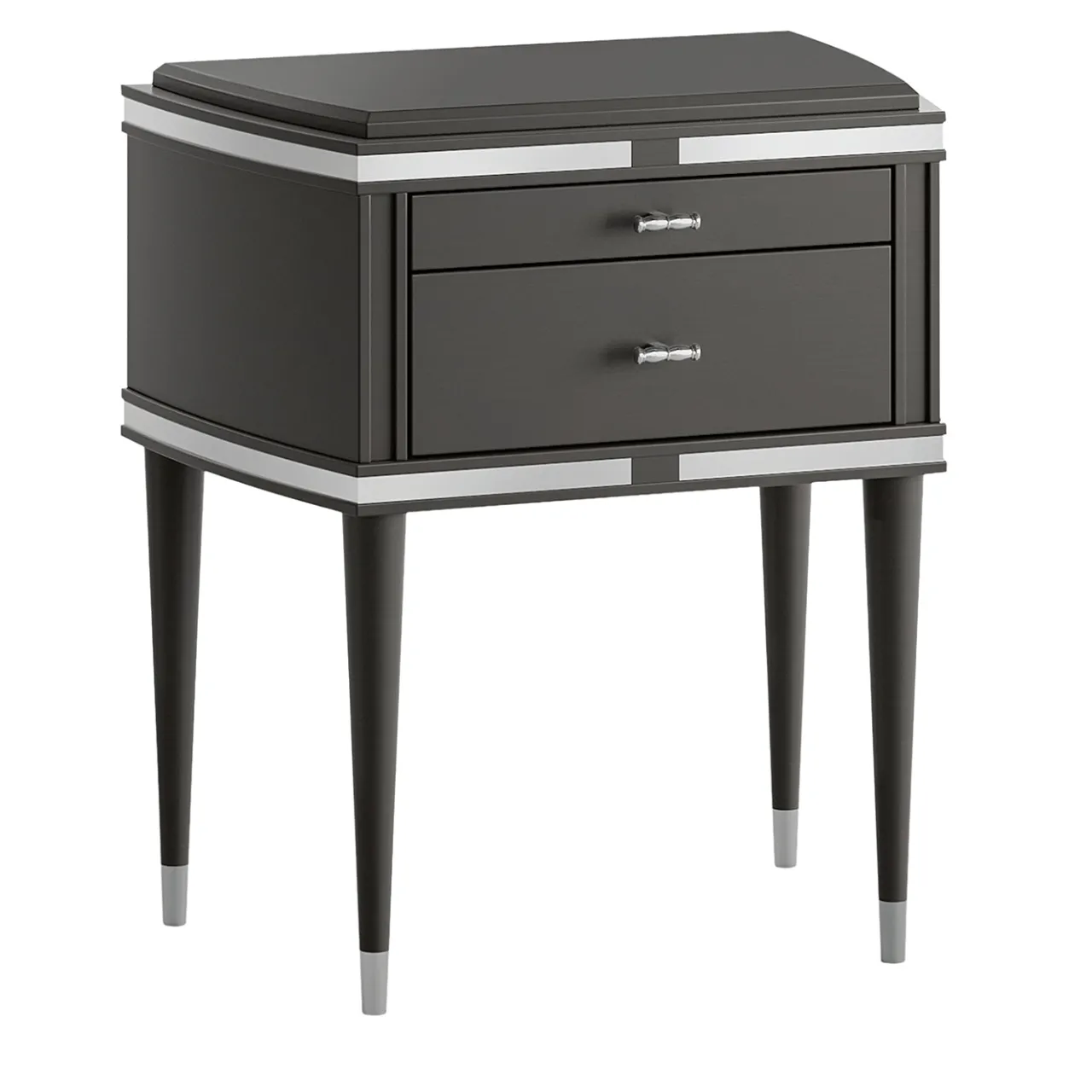 LCI_DECORA Nightstands<Vanity 2-Drawer Black Nightstand with Chrome Accents