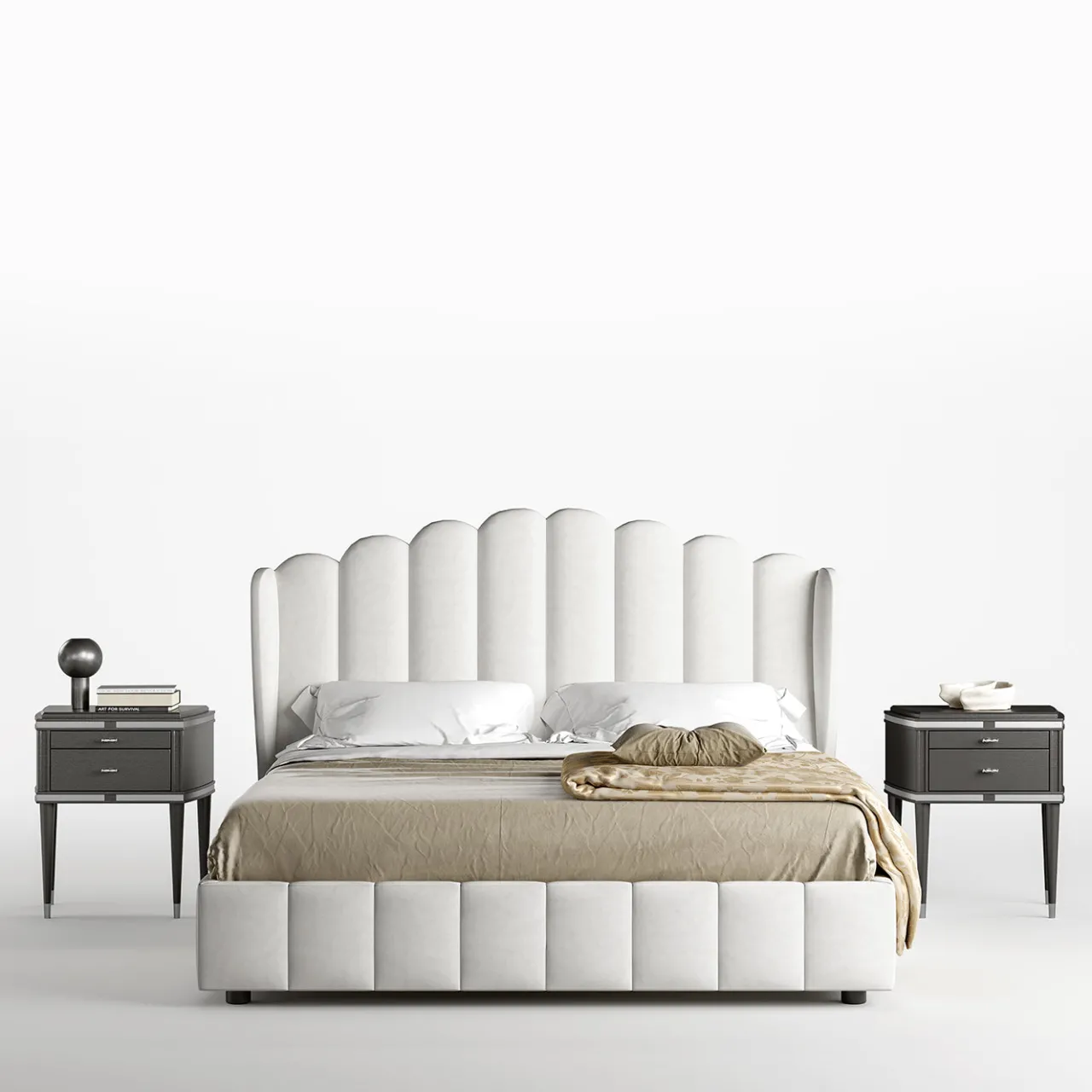 LCI_DECORA Nightstands<Vanity 2-Drawer Black Nightstand with Chrome Accents