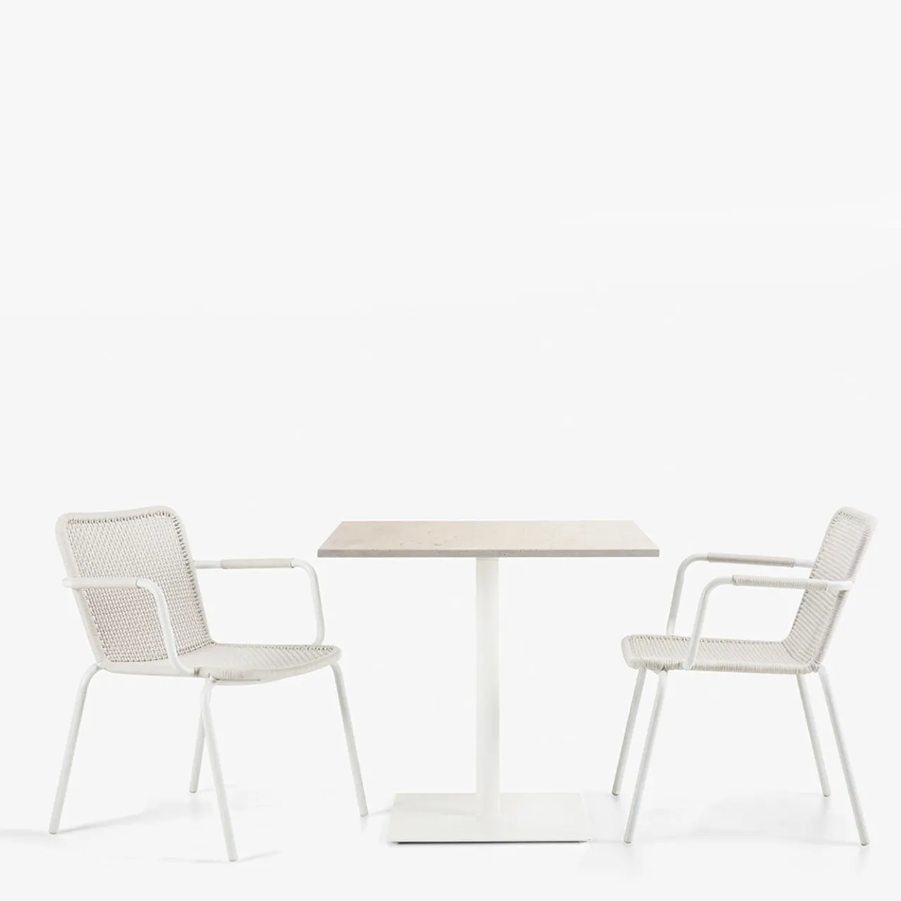 Veltha Outdoor Stone Design Outdoor Dining Tables<Velia square beige travertine stone outdoor bistro table