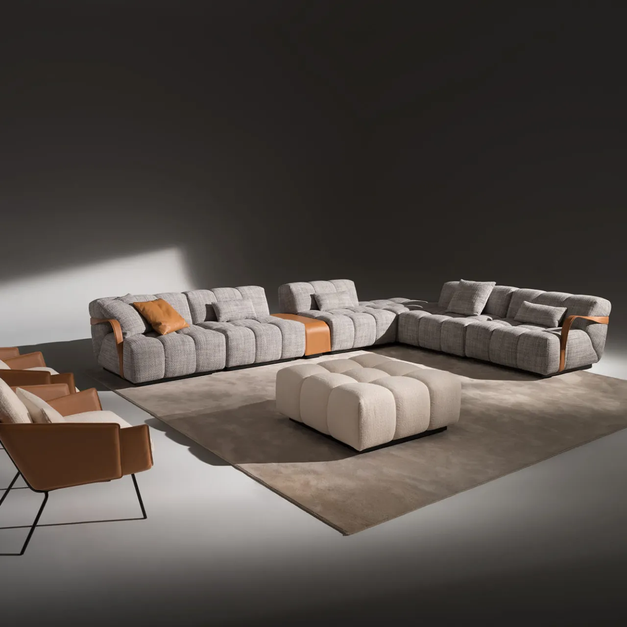 Ferri 1956 Sofas<Venice Gray Fabric With Brown Leather Details Sofa #2
