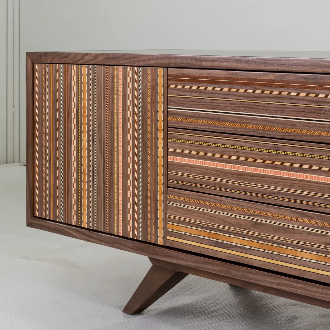 CG Capelletti Sideboards Buffets<Vertigo Inlaid Polychrome Walnut Sideboard