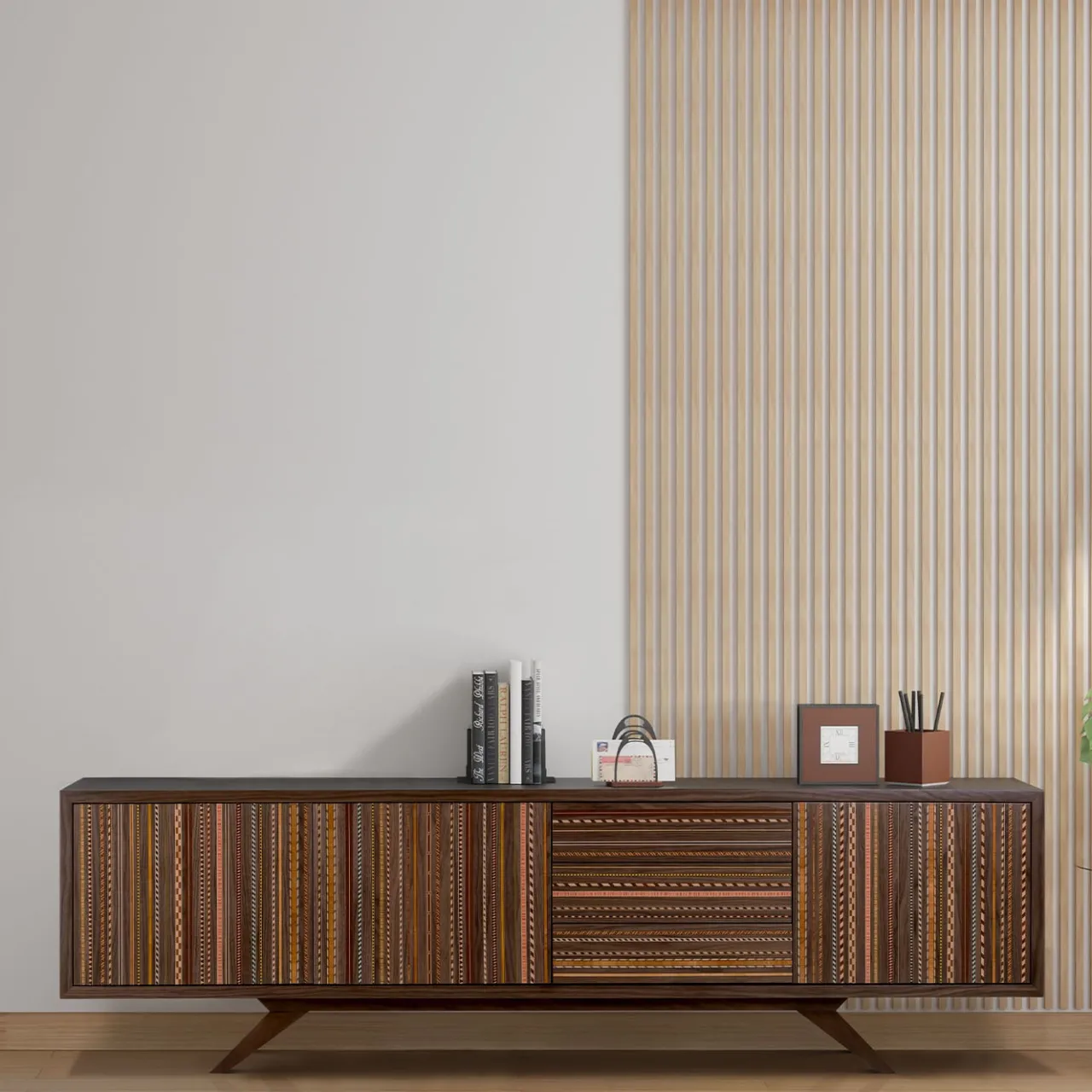 CG Capelletti Sideboards Buffets<Vertigo Inlaid Polychrome Walnut Sideboard