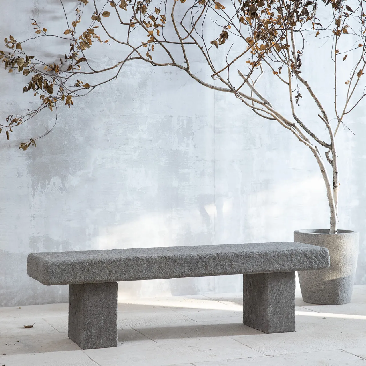 Veltha Outdoor Stone Design Outdoor Sofas & Benches<Vicum gray Peperino Stone outdoor bench