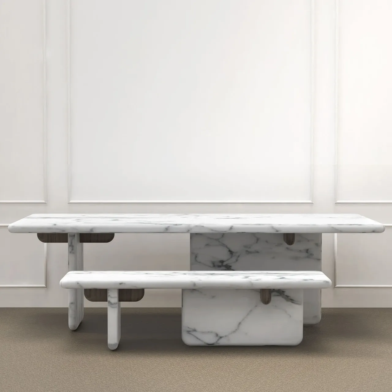 Monitillo 1980 Dining Tables<Ville Marble With Wengè Stained Oak Detail Dining Table