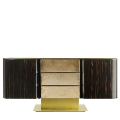 Marioni Sideboards Buffets<Vincent 3-Drawer Veneered Brown & Golden Sideboard by Studio 63