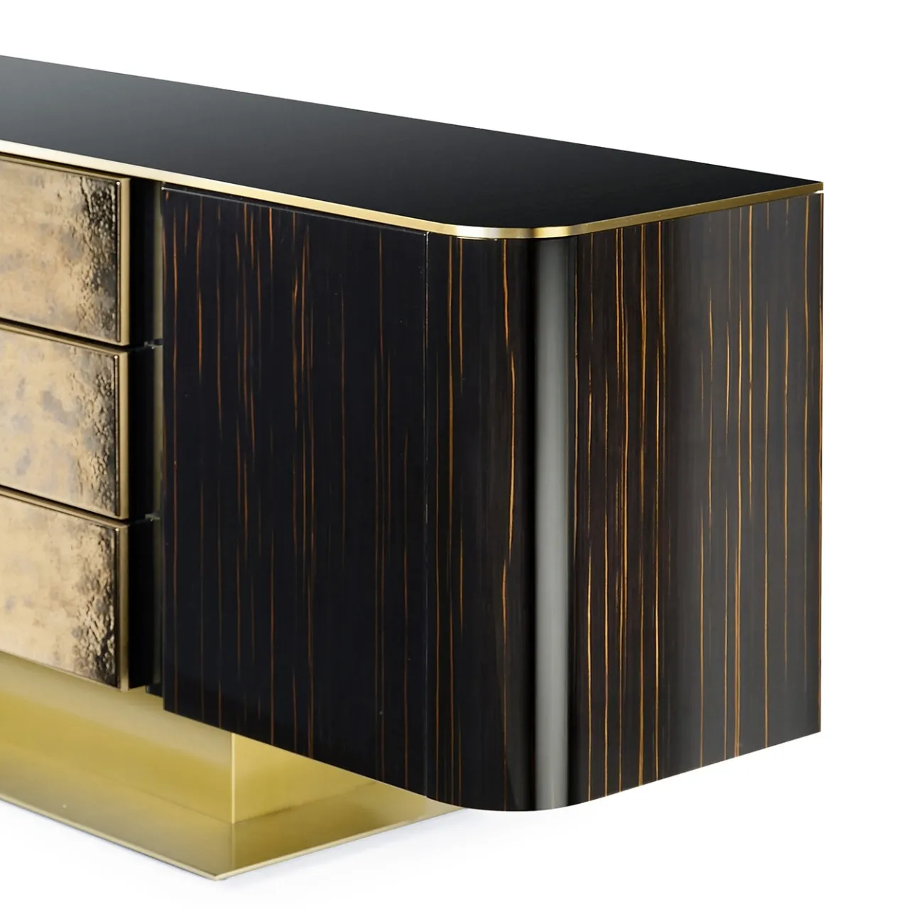 Marioni Sideboards Buffets<Vincent 3-Drawer Veneered Brown & Golden Sideboard by Studio 63