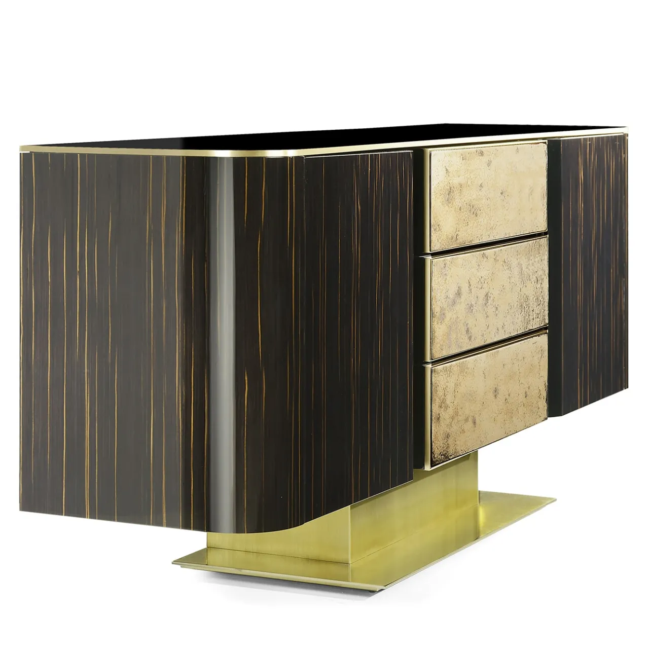 Marioni Sideboards Buffets<Vincent 3-Drawer Veneered Brown & Golden Sideboard by Studio 63