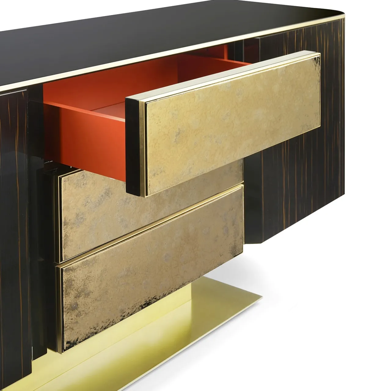 Marioni Sideboards Buffets<Vincent 3-Drawer Veneered Brown & Golden Sideboard by Studio 63