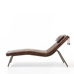 Enrico Pellizzoni Chaises<Vintage Brown Leather Chaise Longue