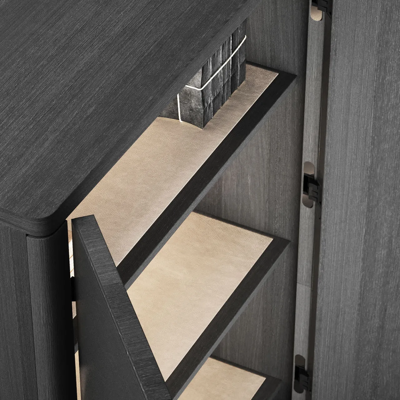 Giopagani Cabinets<Vittorio Black Rough Leather And Ash Wood Cabinet