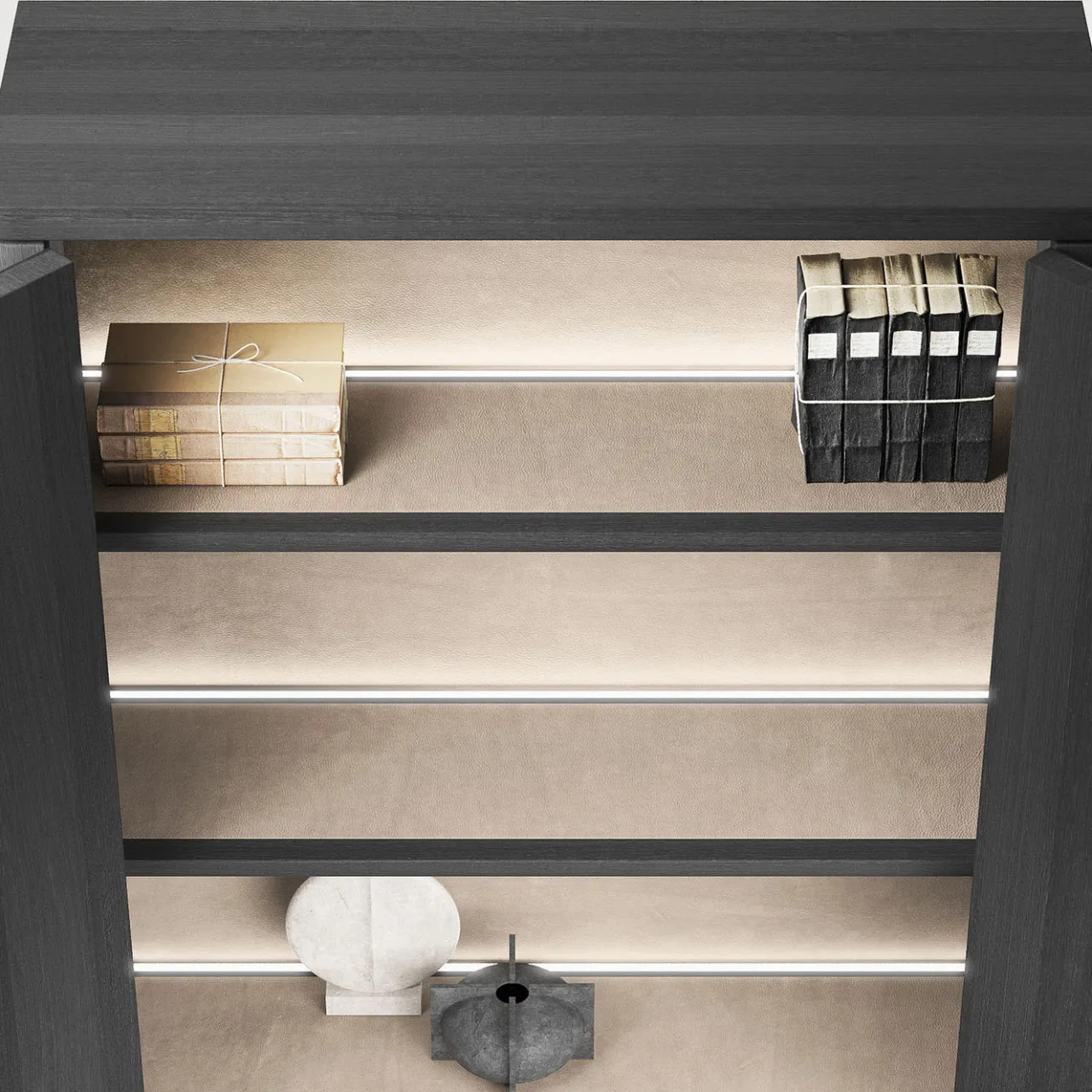 Giopagani Cabinets<Vittorio Black Rough Leather And Ash Wood Cabinet