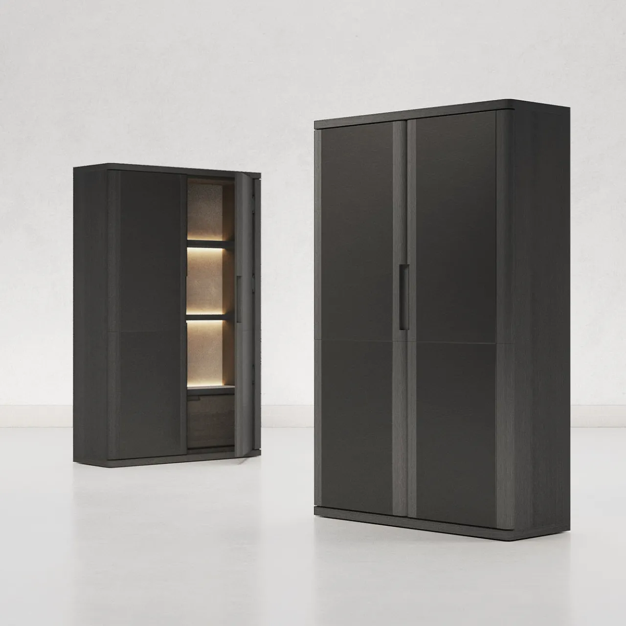 Giopagani Cabinets<Vittorio Black Rough Leather And Ash Wood Cabinet