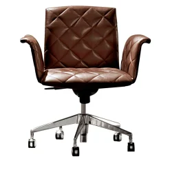 Giorgio Collection Office Chairs<Vogue Quilted Brown Leather Swivel Armchair with Castors