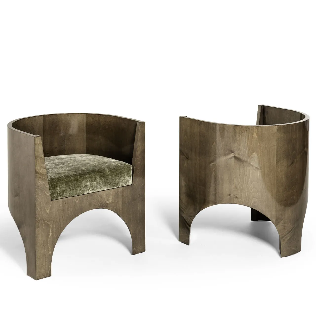 Fratelli Boffi Chairs<Volta Wood and Green Velvet Cushion Chair by Storagemilano