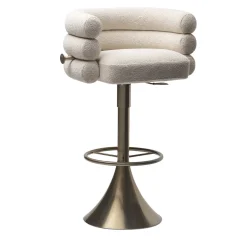 Visionnaire Bar Stools<Voluptas White Fabric And Satin Gold Bar Stool