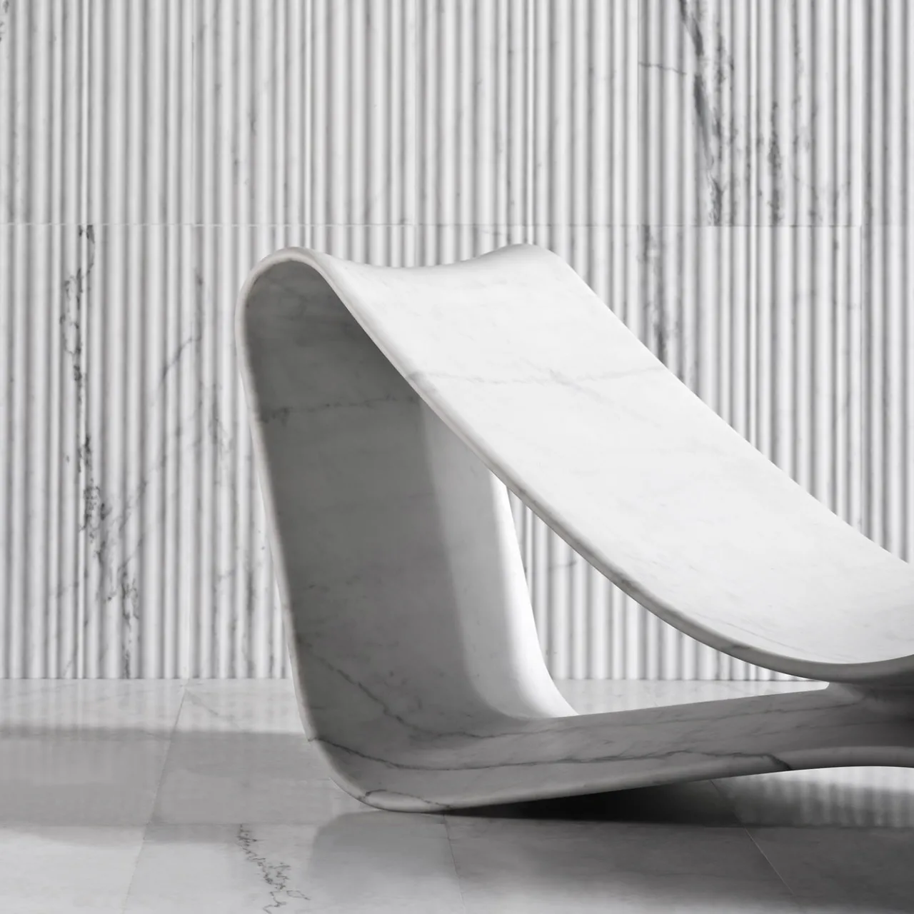 Luce Di Carrara Chaises<Volute White Marble Chaise Lounge