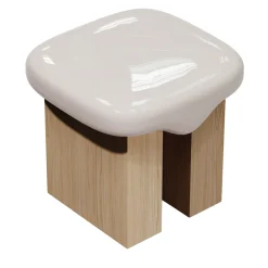 Secolo Stools<Wax Off-White Glossy Top wood & solid Ash Wood stool by Artefatto Design Studio