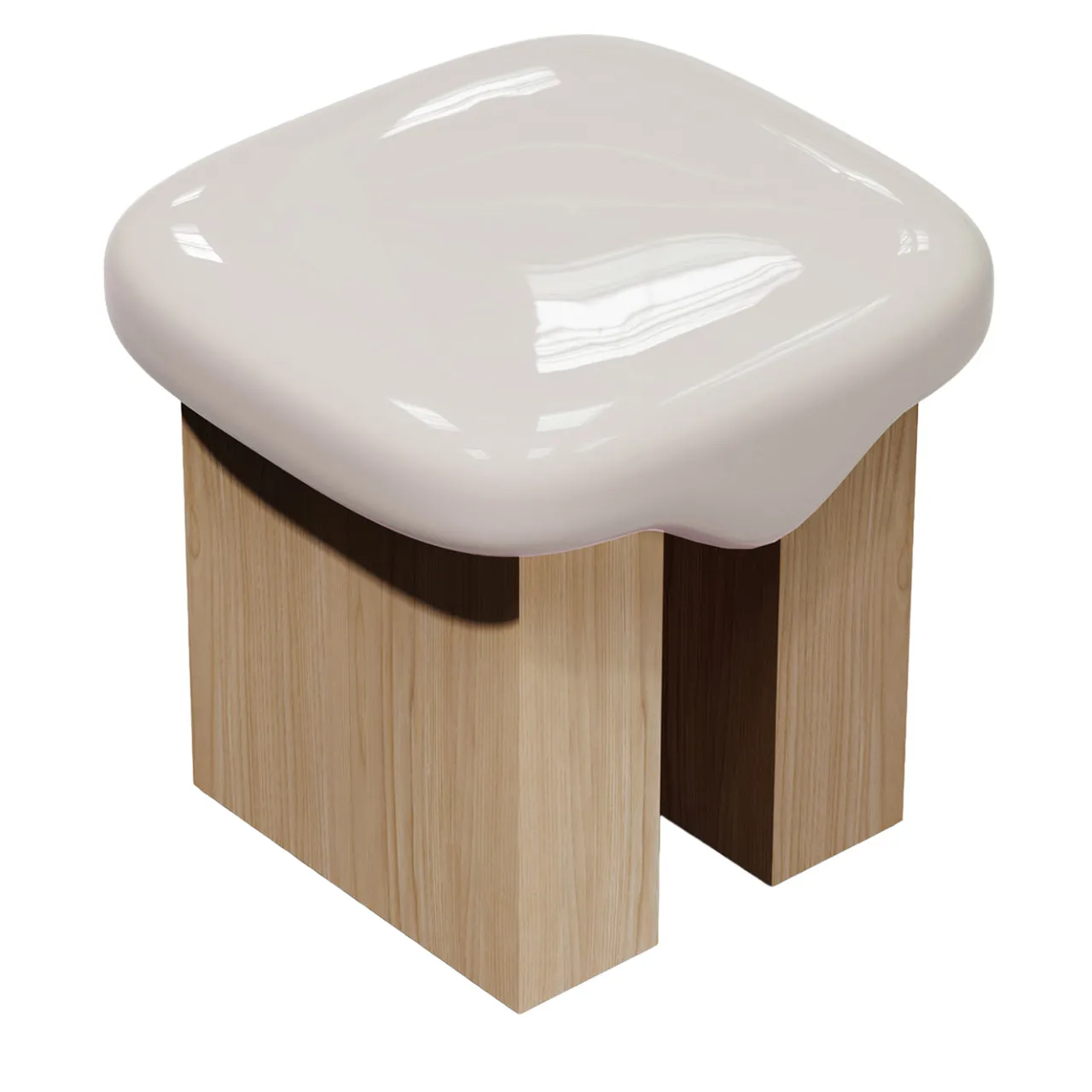 Secolo Stools<Wax Off-White Glossy Top wood & solid Ash Wood stool by Artefatto Design Studio