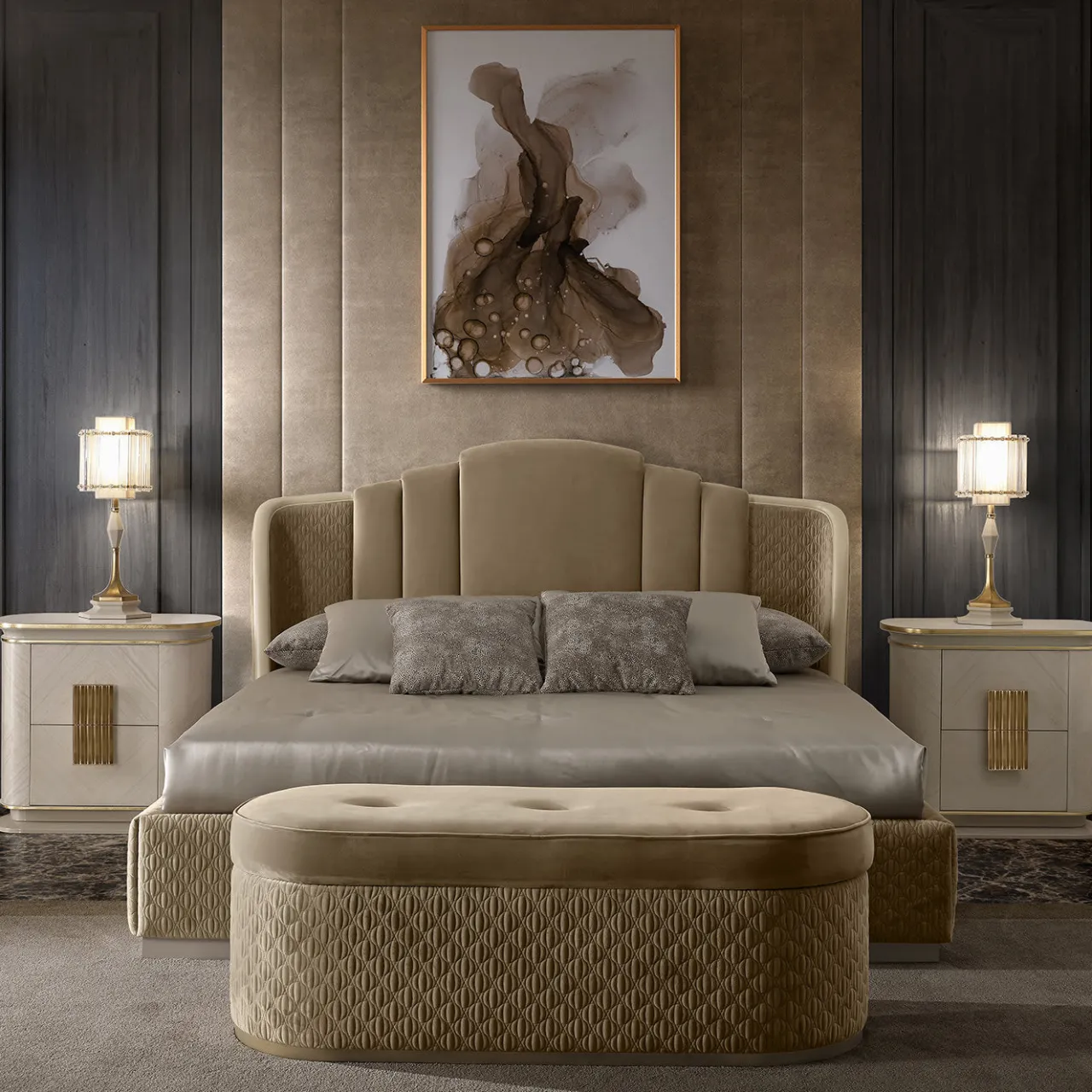 A.R. Arredamenti Nightstands<White and Gold Bedside Table