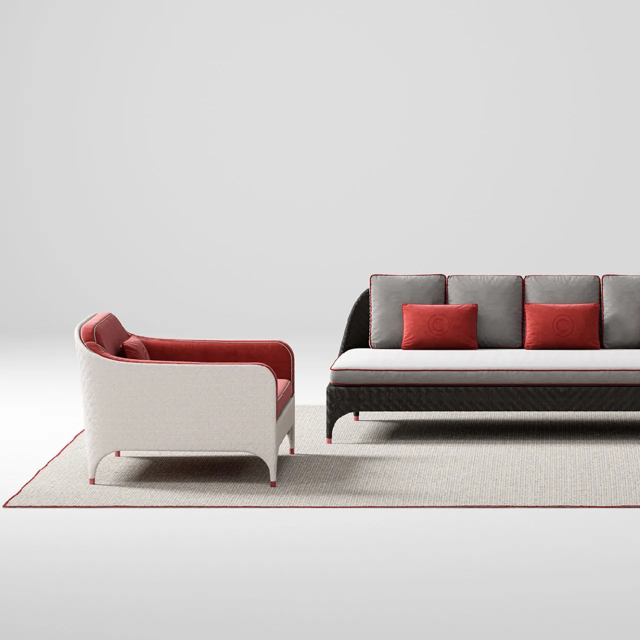 CPRN Homood Outdoor Armchairs<White Armchair with Red Cushions