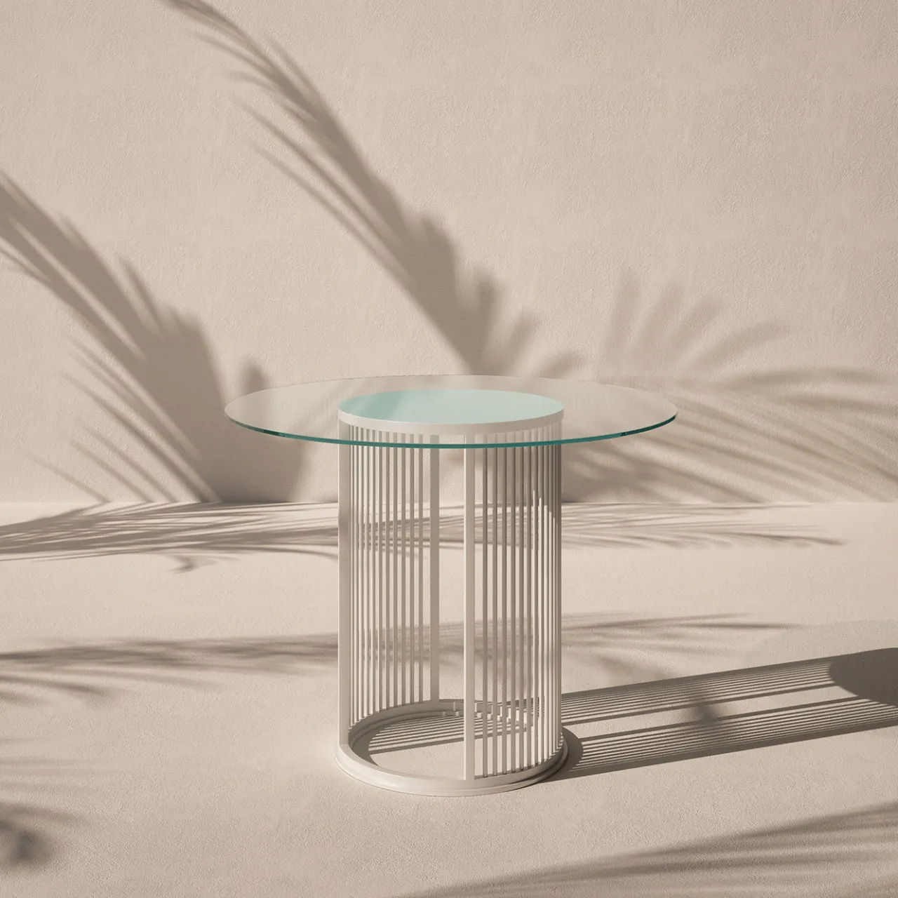 Galbiati Fratelli Outdoor Dining Tables<White Aura Round Outdoor Dining Table with Glass Top