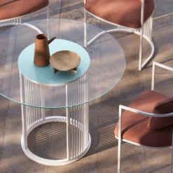 Galbiati Fratelli Outdoor Dining Tables<White Aura Round Outdoor Dining Table with Glass Top